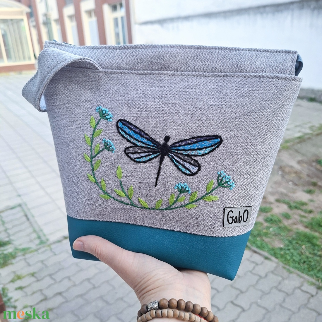 Project bag, neszeszer - Kézzel hímzett, szitakötős - táska & tok - bevásárlás & shopper táska - shopper, textiltáska, szatyor - Meska.hu