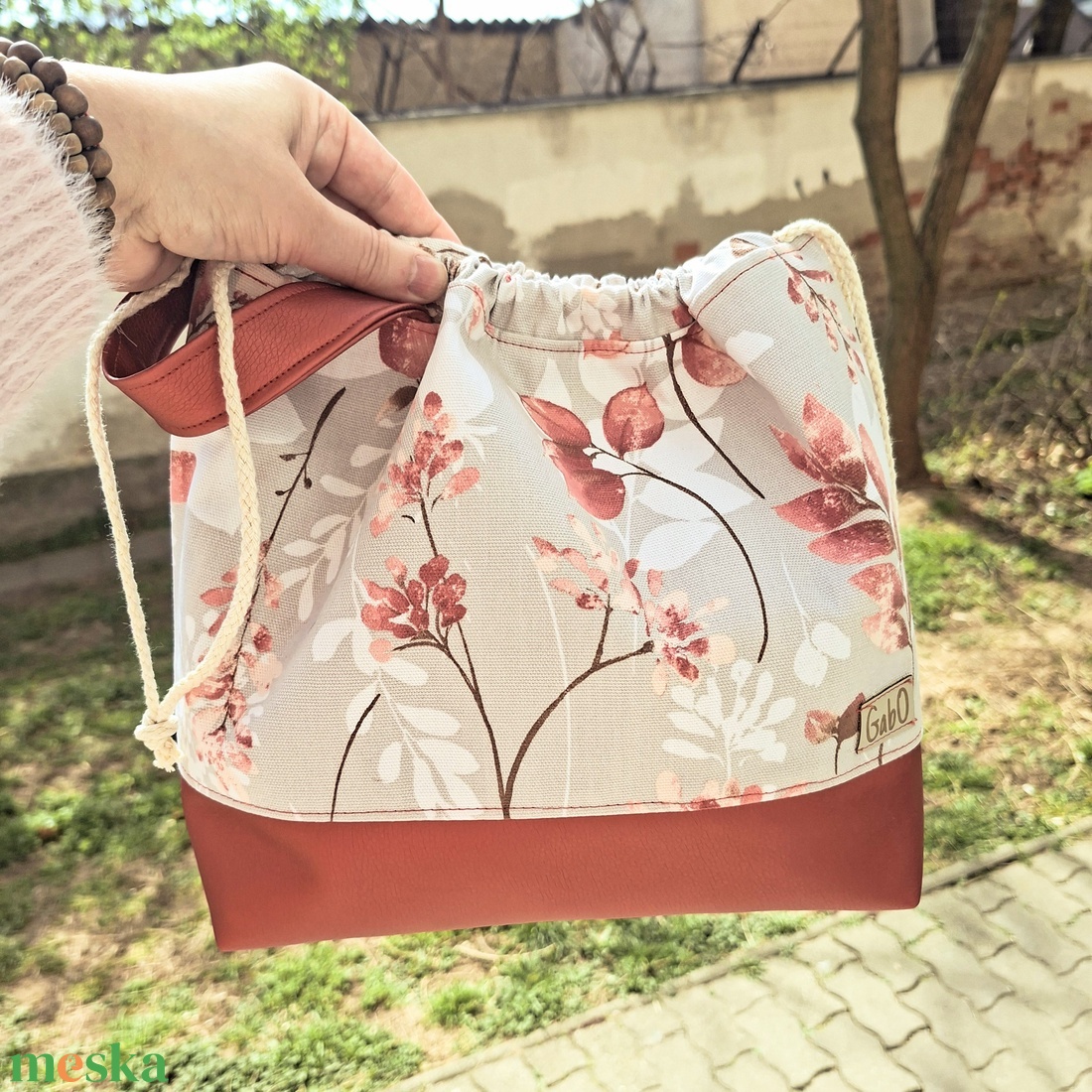 Project zsák, Bronz virágos, nagy - táska & tok - neszesszer - Meska.hu
