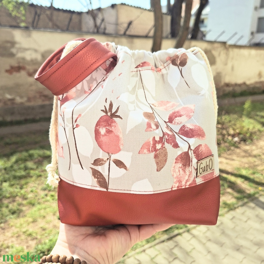 Project zsák, Bronz virágos - táska & tok - neszesszer - Meska.hu