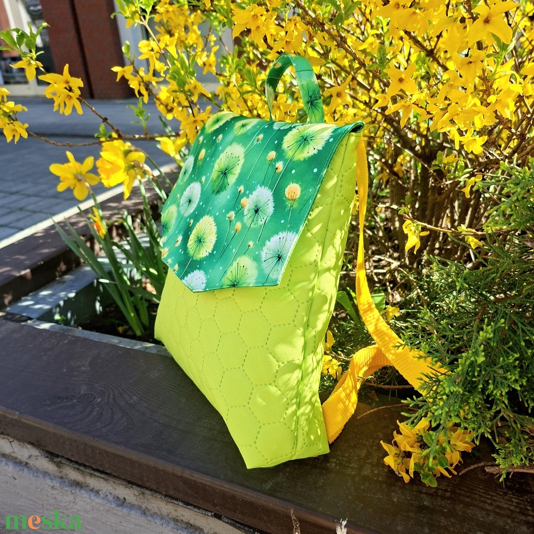 GabO hátizsák Zöld, pitypangos - táska & tok - hátizsák - kishátizsák - Meska.hu
