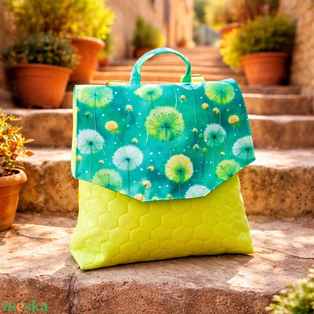 GabO hátizsák Zöld, pitypangos - táska & tok - hátizsák - kishátizsák - Meska.hu