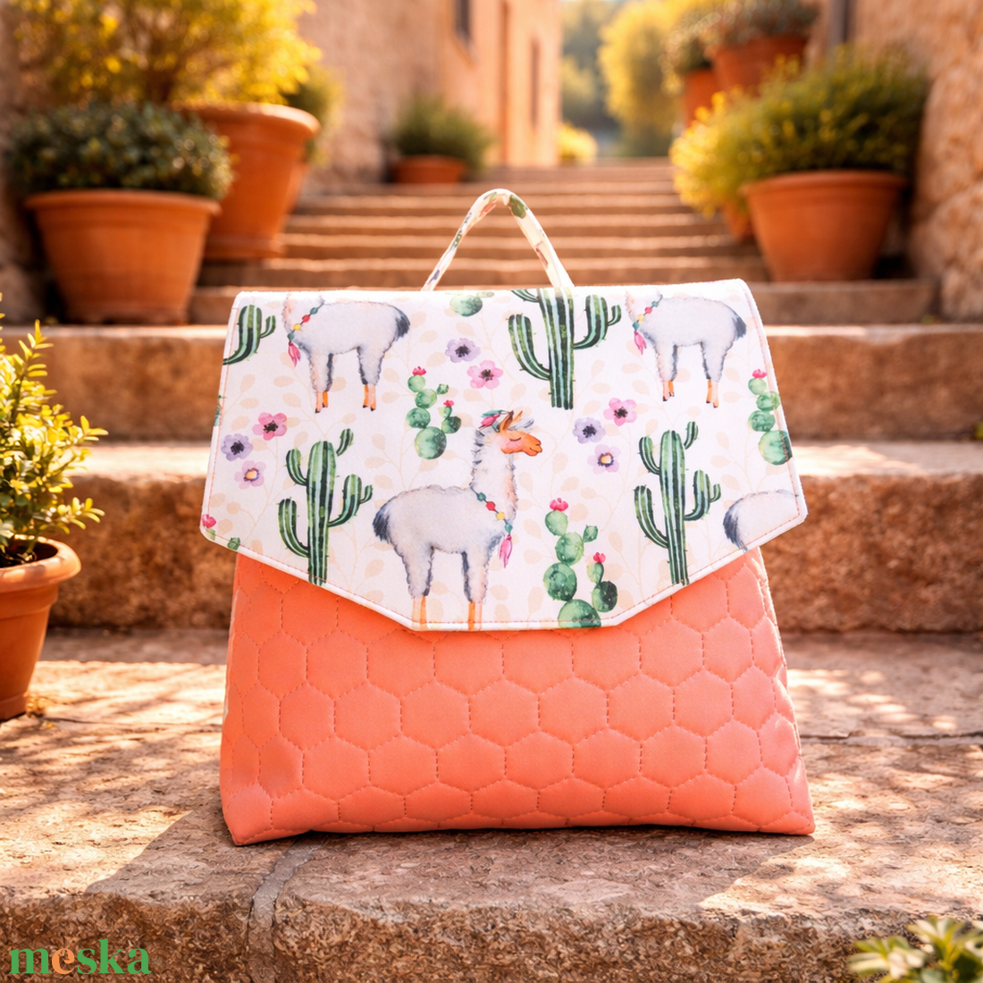 GabO hátizsák Barackvirág, lámás - táska & tok - hátizsák - kishátizsák - Meska.hu