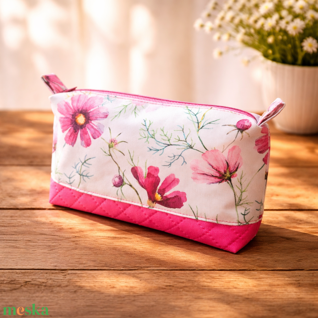 Pink virágos neszeszer - táska & tok - neszesszer - Meska.hu
