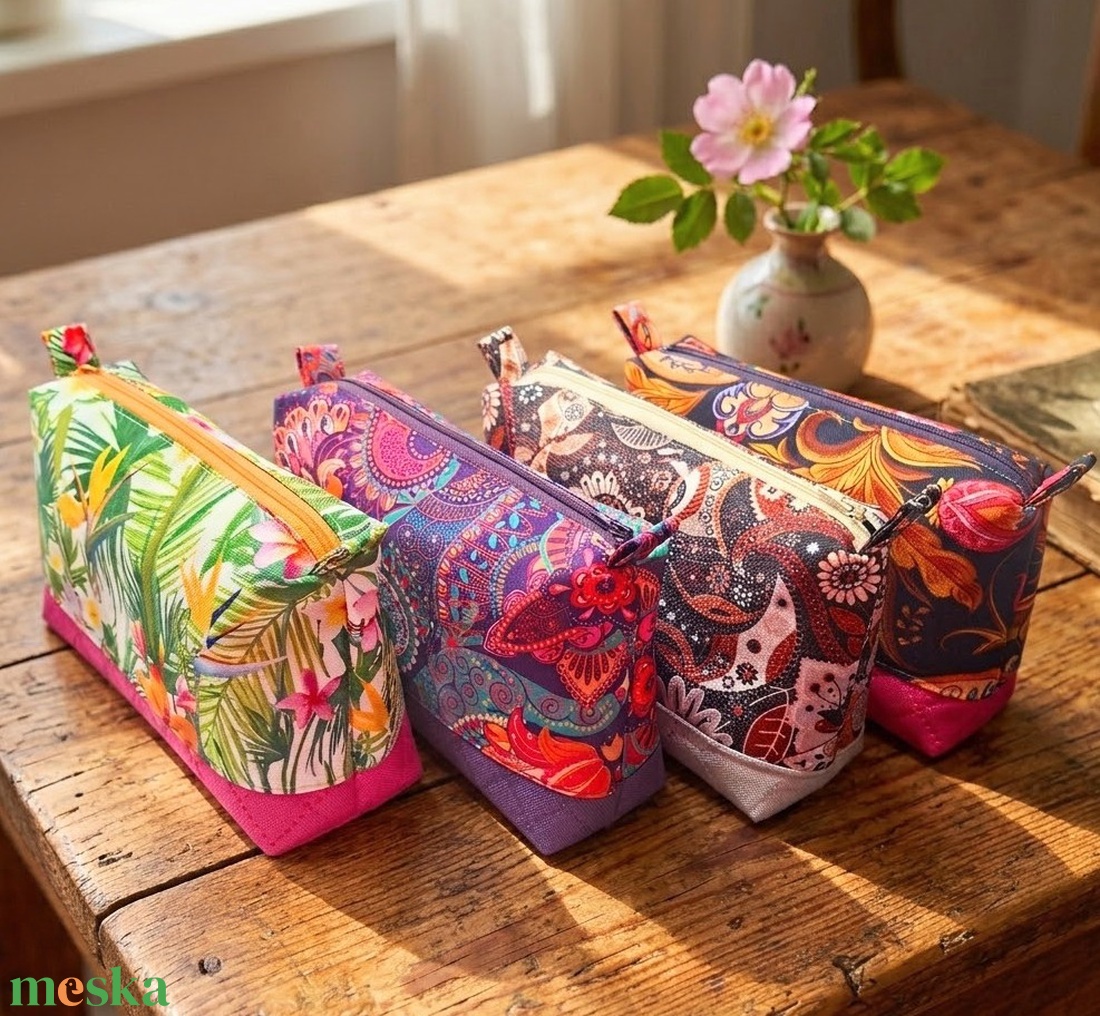 Pink virágos neszeszer - táska & tok - neszesszer - Meska.hu