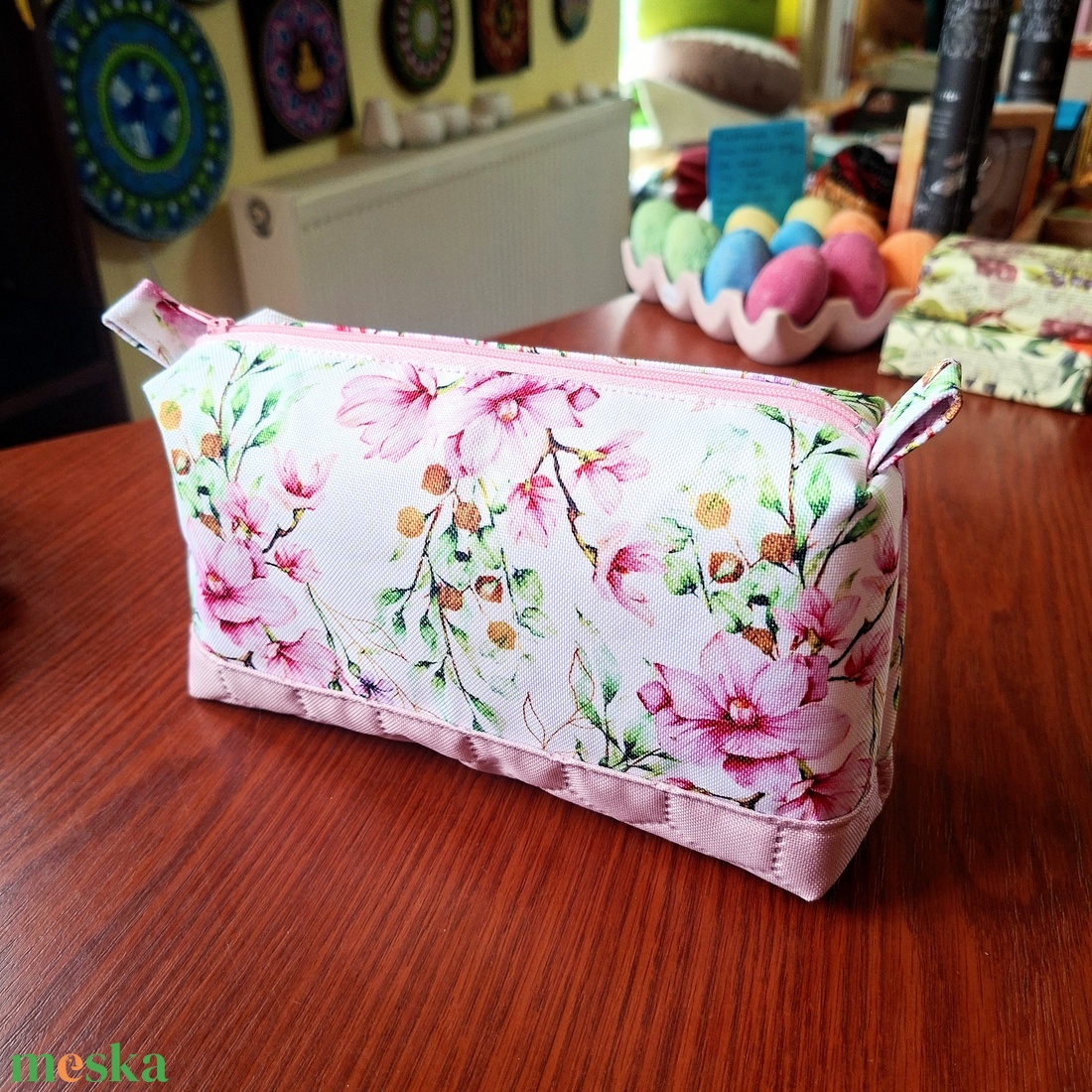 Rózsaszín virágos neszeszer  - táska & tok - neszesszer - Meska.hu