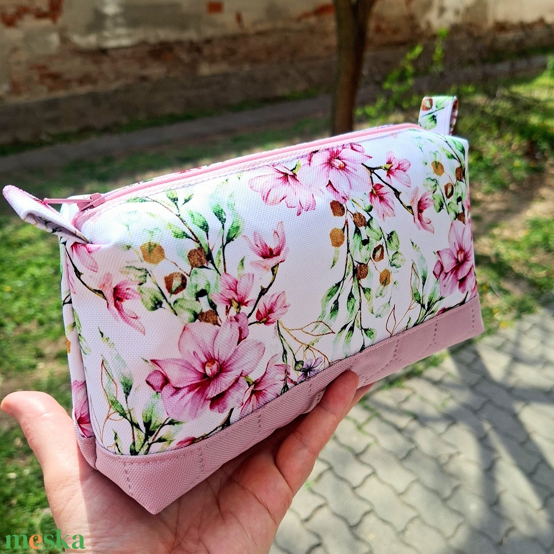 Rózsaszín virágos neszeszer  - táska & tok - neszesszer - Meska.hu