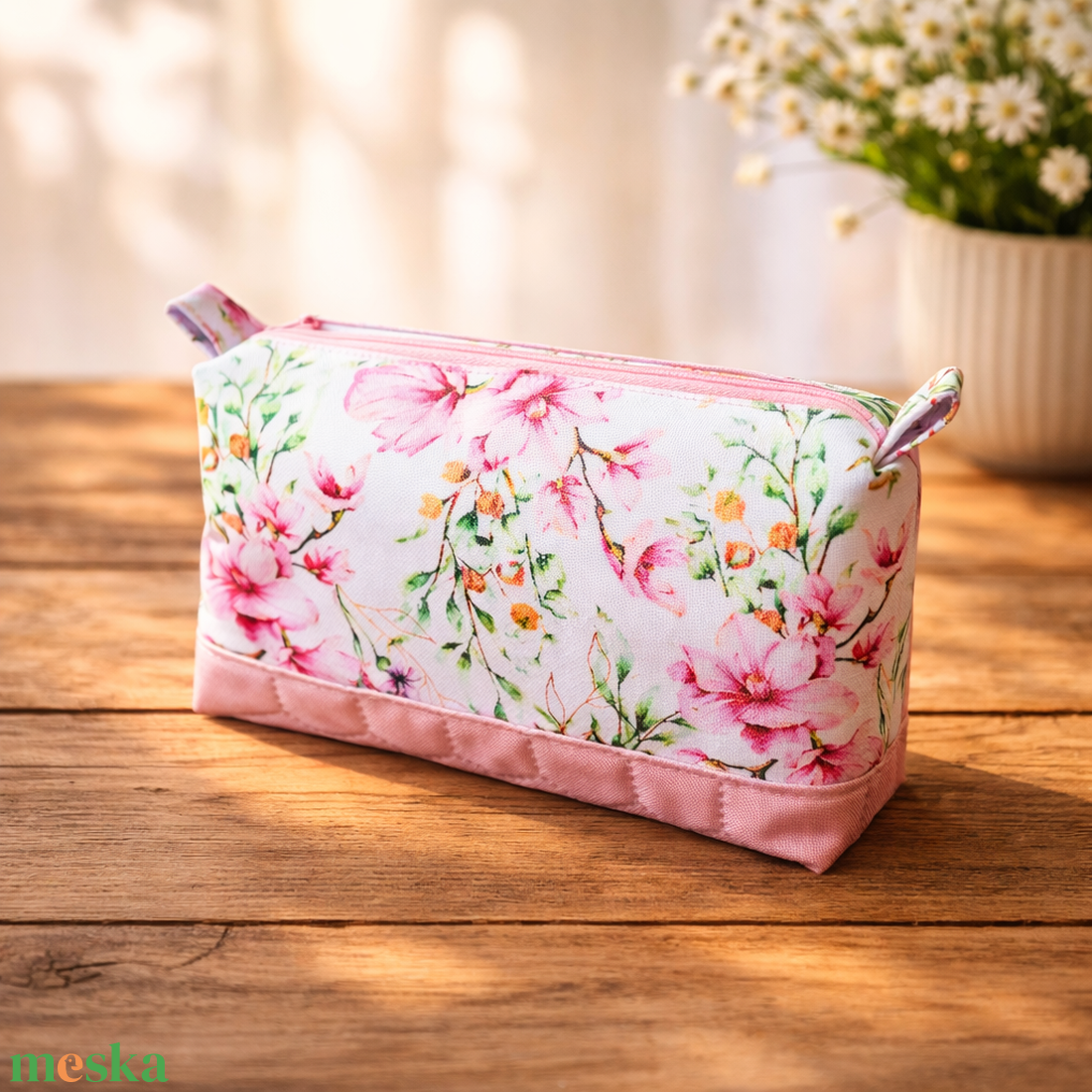 Rózsaszín virágos neszeszer  - táska & tok - neszesszer - Meska.hu