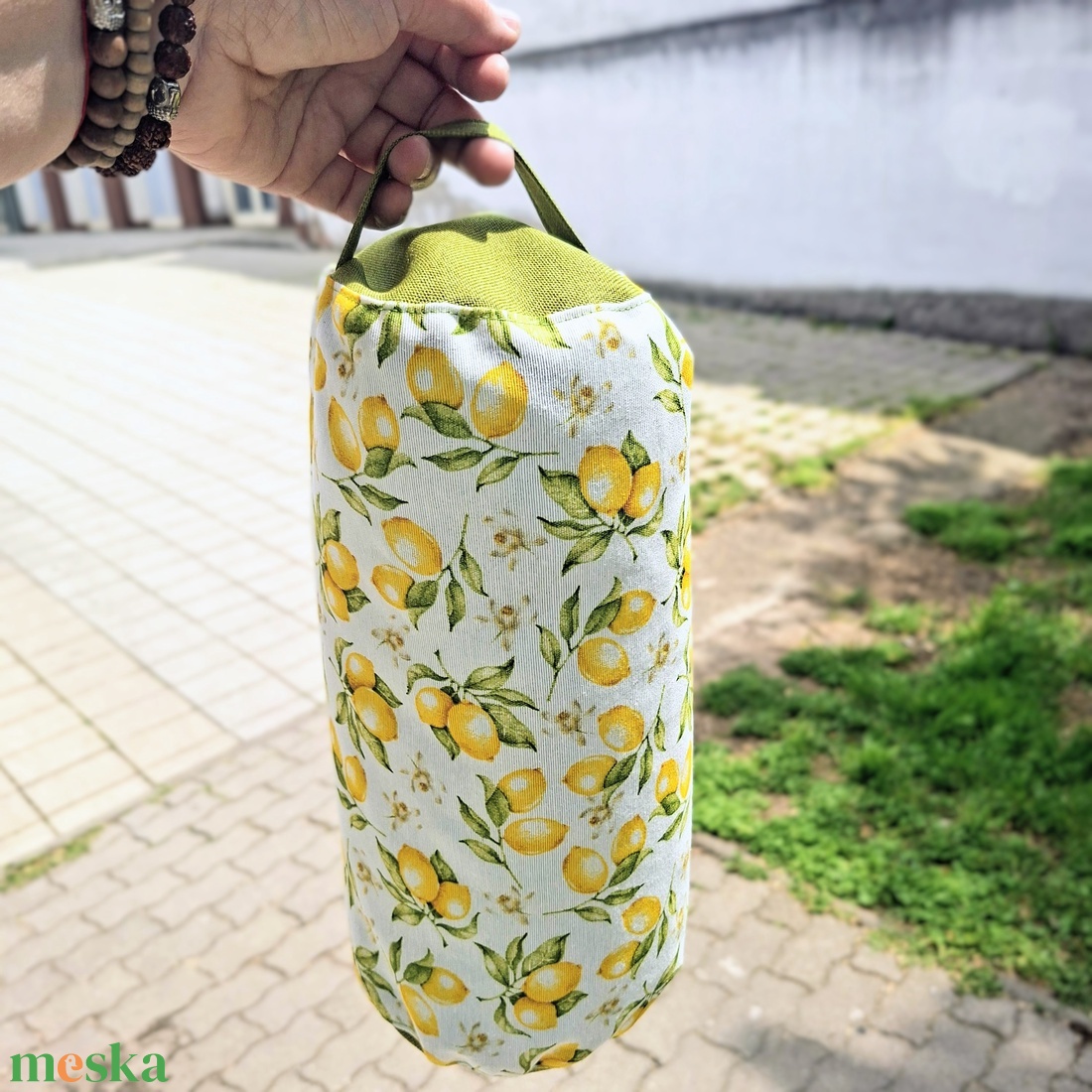 Henger párna tönköly pelyvával töltve, 14X30cm, Citromos - játék & sport - sport és kikapcsolódás - jóga, pilates, torna - jógapárna - Meska.hu
