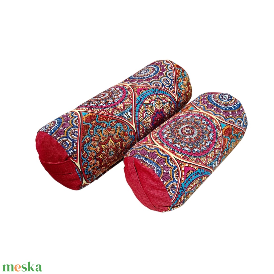 Henger párna tönköly pelyvával töltve, 14X30cm, Bordó mandalás - játék & sport - sport és kikapcsolódás - jóga, pilates, torna - jógapárna - Meska.hu