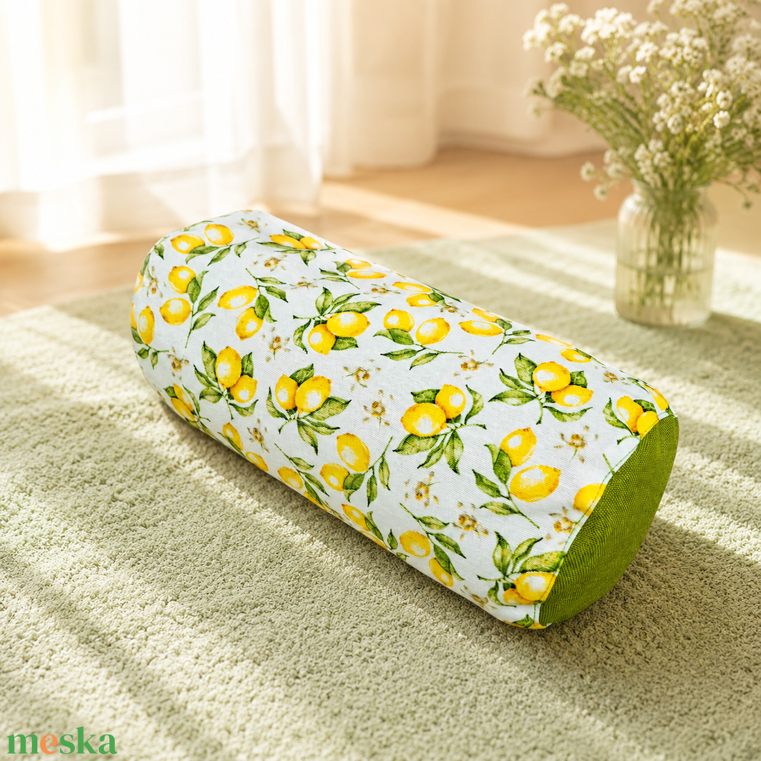 Henger párna tönköly pelyvával töltve, 14X30cm, Citromos - játék & sport - sport és kikapcsolódás - jóga, pilates, torna - jógapárna - Meska.hu
