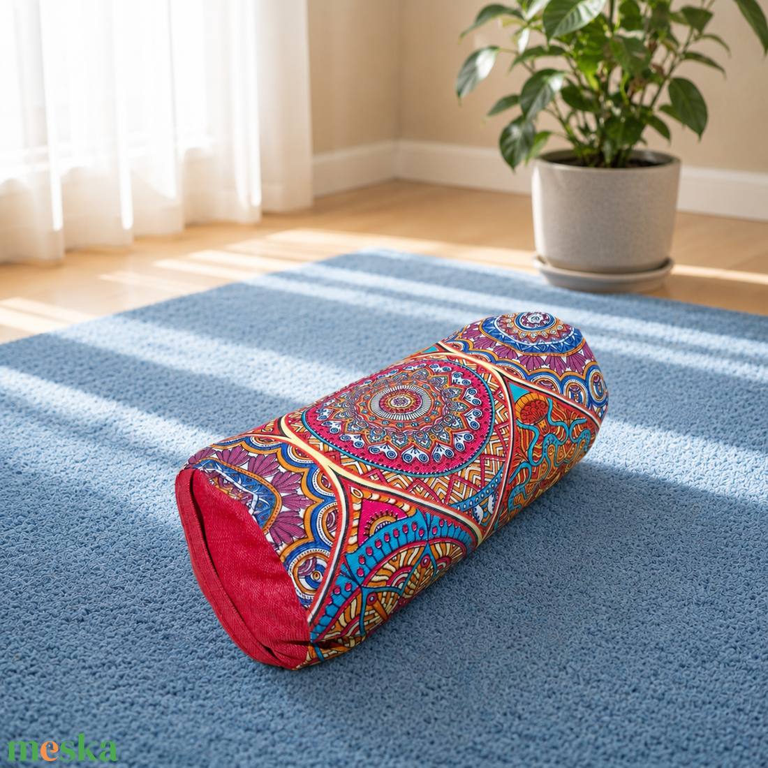 Henger párna tönköly pelyvával töltve, 14X30cm, Bordó mandalás - játék & sport - sport és kikapcsolódás - jóga, pilates, torna - jógapárna - Meska.hu