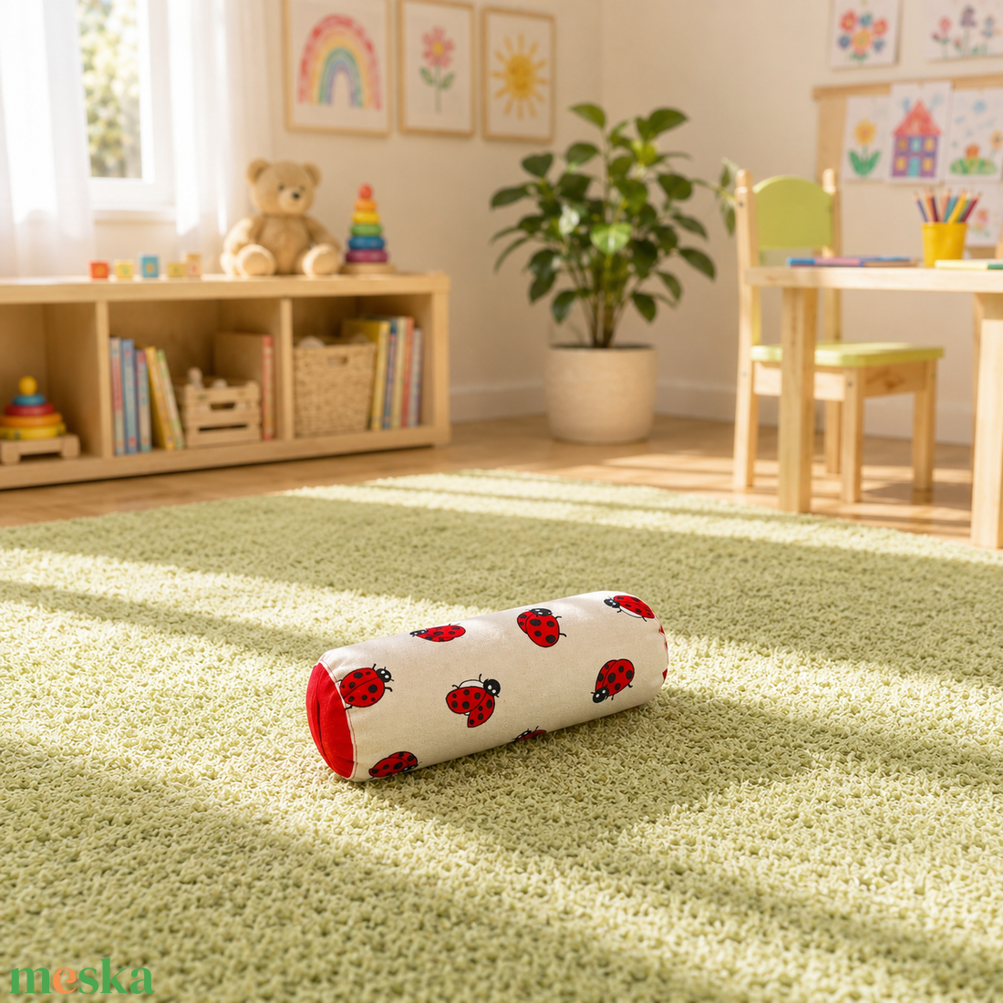 Henger párna tönköly pelyvával töltve, 14X30cm, Katicás - játék & sport - sport és kikapcsolódás - jóga, pilates, torna - jógapárna - Meska.hu