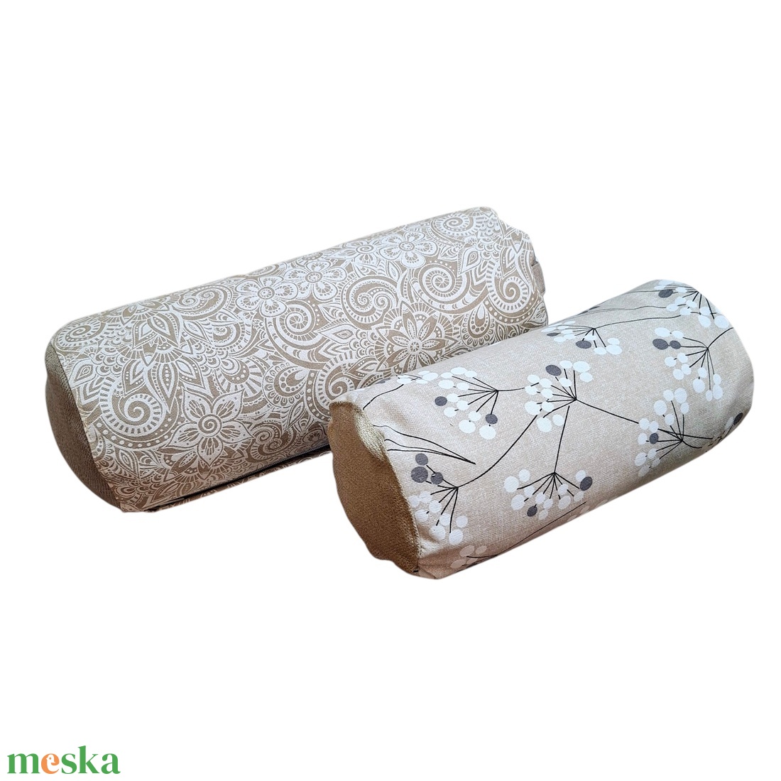 Henger párna tönköly pelyvával töltve, 14X30cm, Beige pitypangos - játék & sport - sport és kikapcsolódás - jóga, pilates, torna - jógapárna - Meska.hu