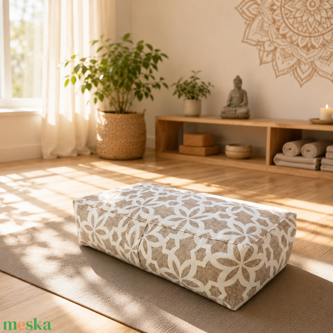 Meditációs tégla jógapárna tönköly pelyvával töltve, beige-fehér, geometrikus - játék & sport - sport és kikapcsolódás - jóga, pilates, torna - jógapárna - Meska.hu