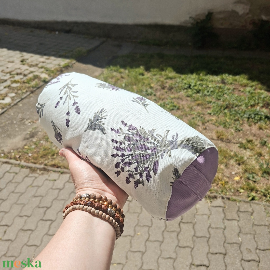 Henger párna tönköly pelyvával töltve, 14X30cm, Levendulás - játék & sport - sport és kikapcsolódás - jóga, pilates, torna - jógapárna - Meska.hu