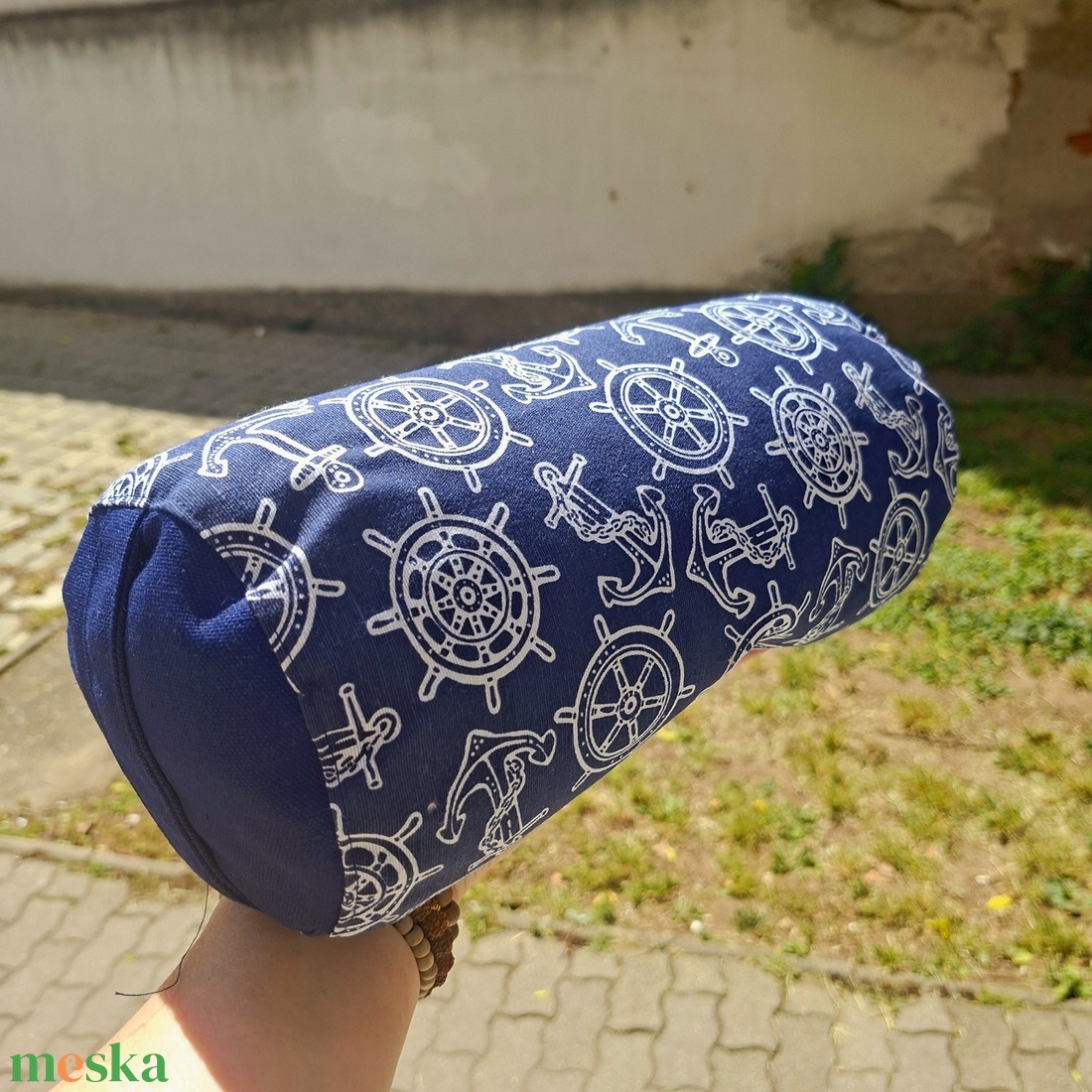 Henger párna tönköly pelyvával töltve, 14X30cm, Horgonyos - játék & sport - sport és kikapcsolódás - jóga, pilates, torna - jógapárna - Meska.hu