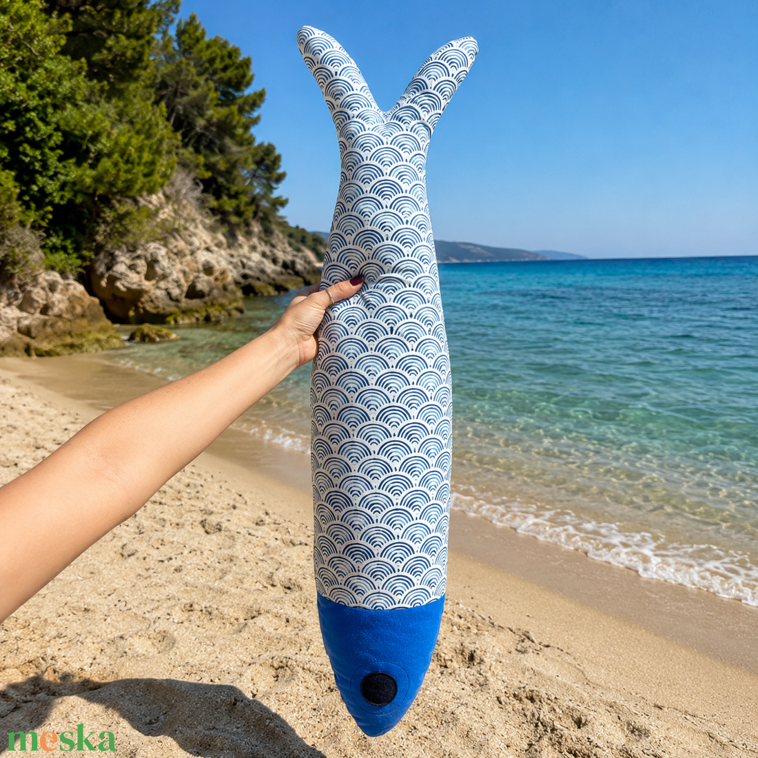 Óriás halacska párna, kék pikkelyes, 90cm - otthon & életmód - lakástextil - párna & párnahuzat - forma párna - Meska.hu