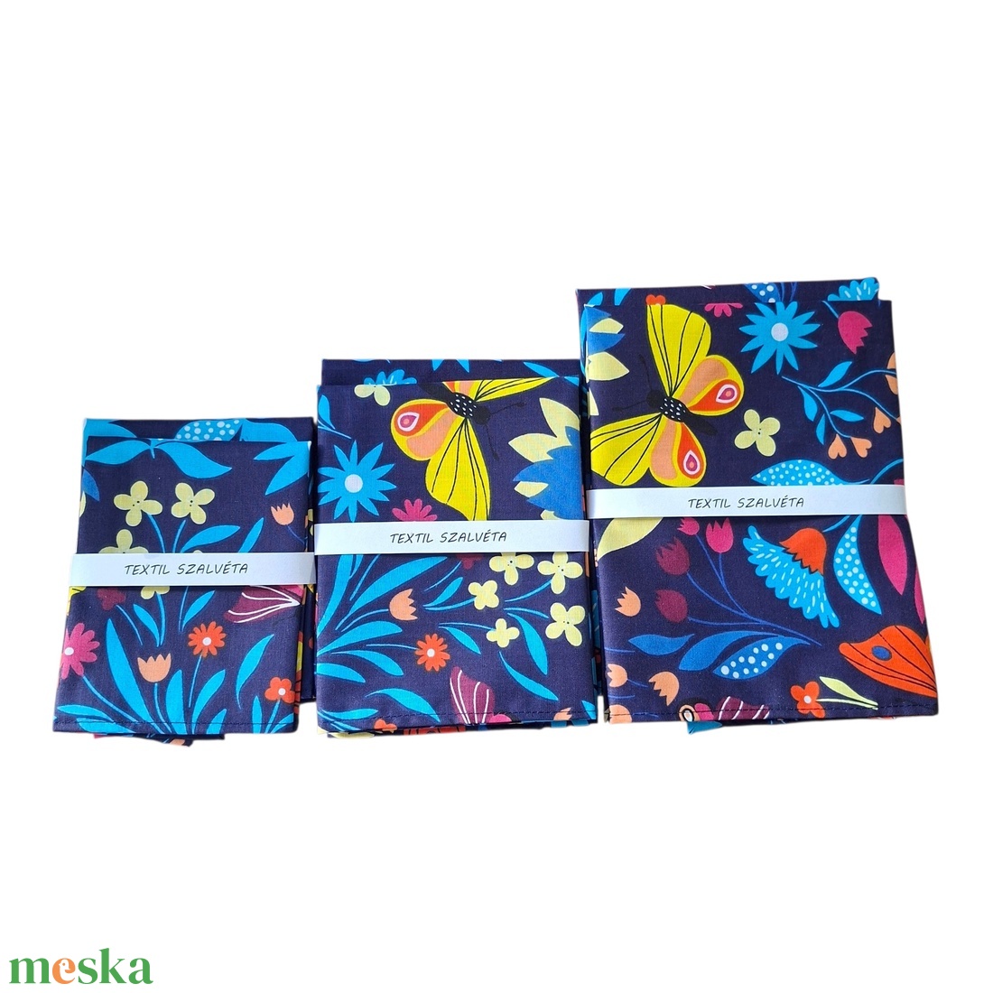 Textil szalvéta 2db, Sötétkék, pillangós, 33X33cm - otthon & életmód - konyhafelszerelés, tálalás - konyhai textil - szalvéta - Meska.hu