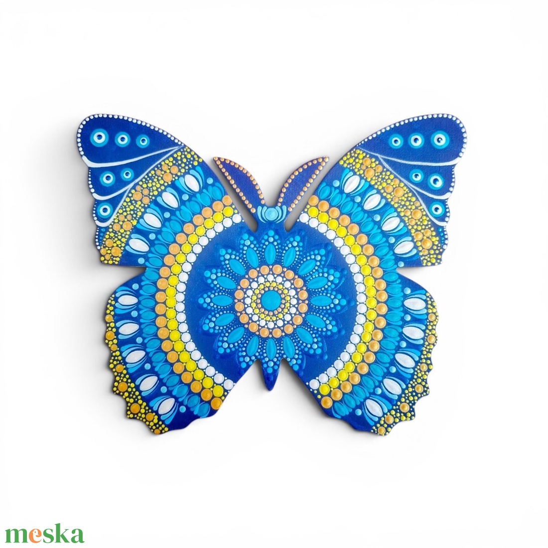 Pontozott pillangó kék-sárga-arany falikép - otthon & életmód - dekoráció - spiritualitás - mandala - Meska.hu
