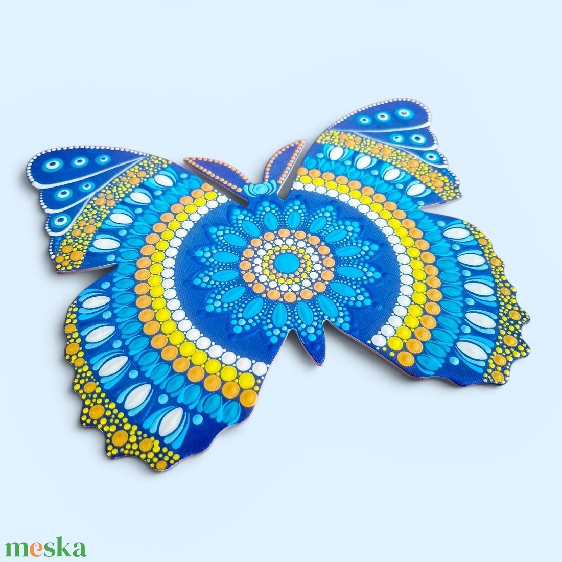 Pontozott pillangó kék-sárga-arany falikép - otthon & életmód - dekoráció - spiritualitás - mandala - Meska.hu