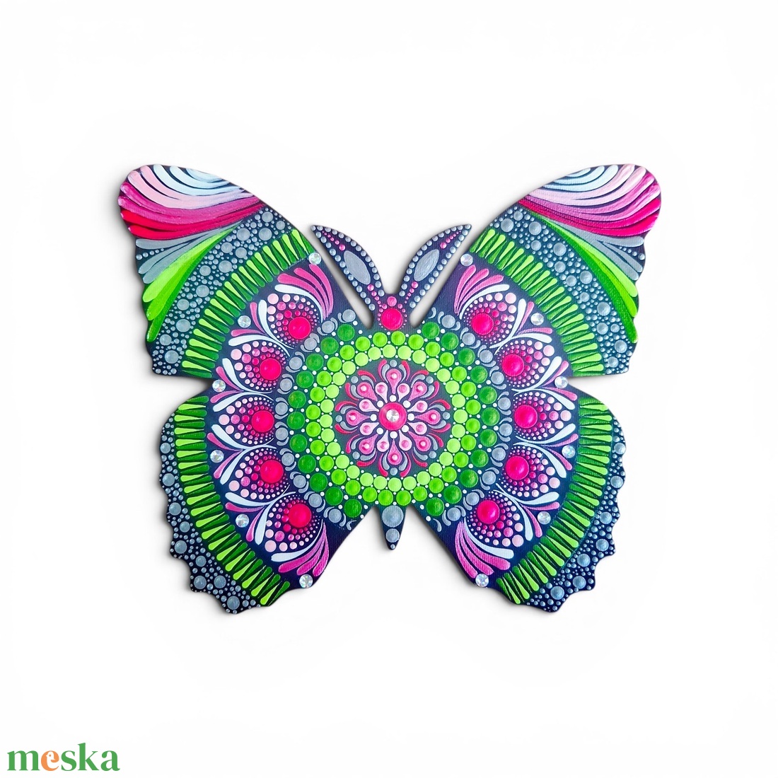 Pontozott pillangó pink-zöld-fehér falikép - otthon & életmód - dekoráció - spiritualitás - mandala - Meska.hu
