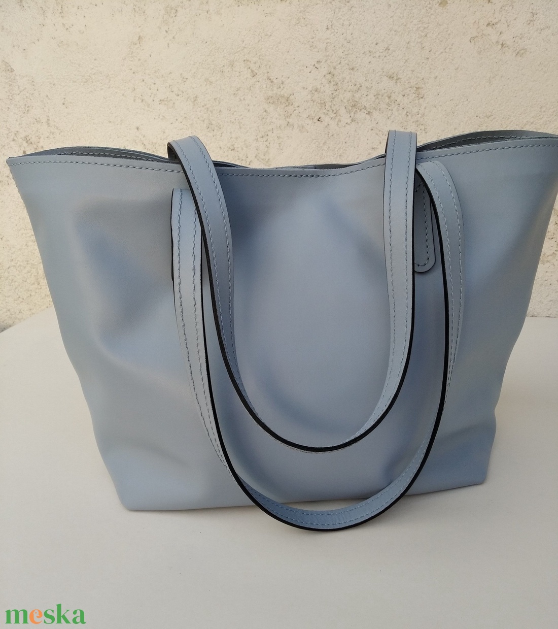 Bianka égkék marhabőr válltáska - táska & tok - kézitáska & válltáska - nagy pakolós táska - Meska.hu