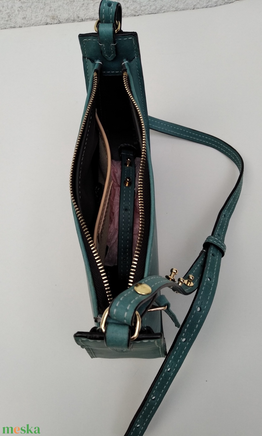 Petra türkíz zöld bagett bag - táska & tok - kézitáska & válltáska - alkalmi táska - Meska.hu