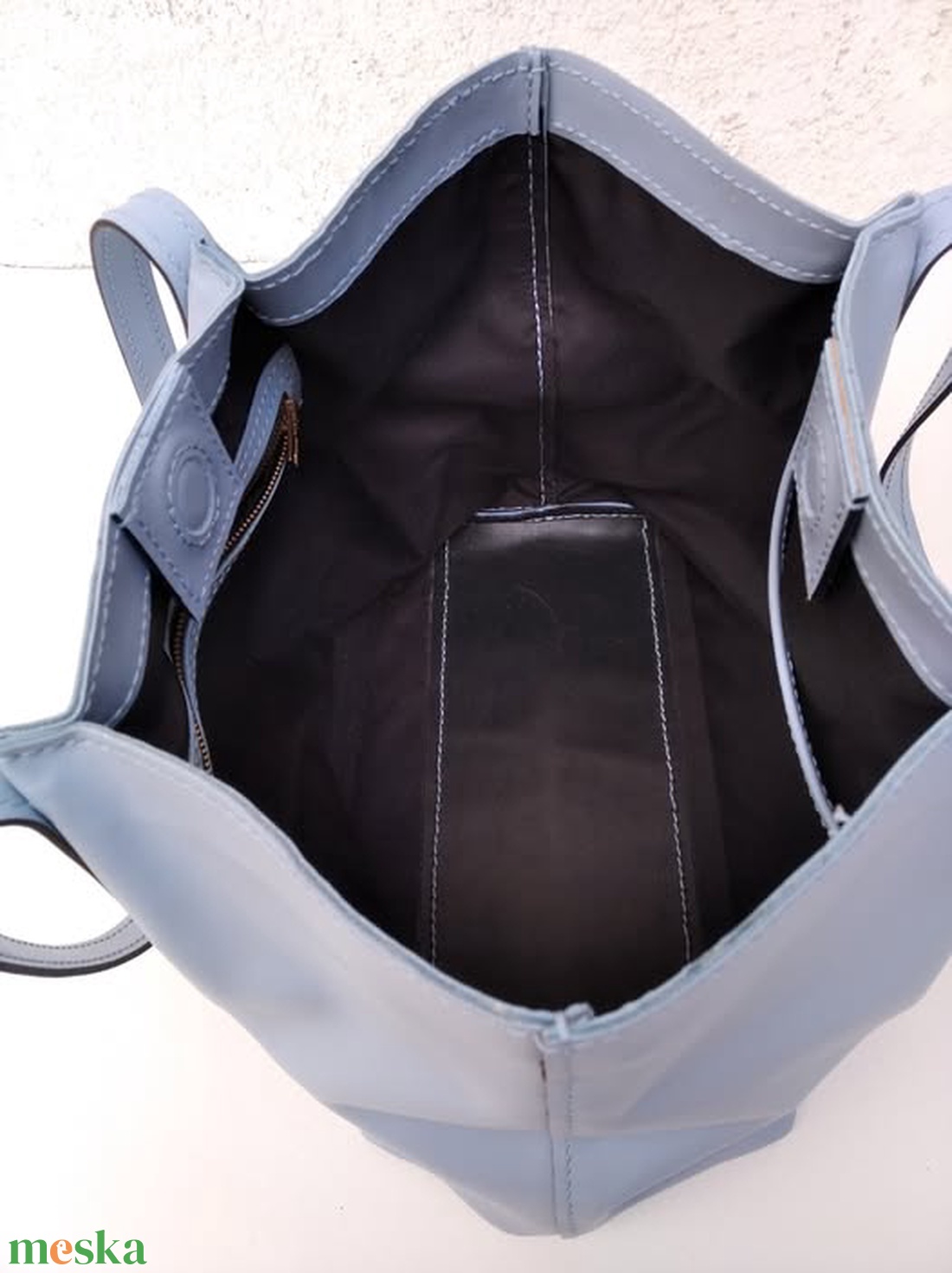 Bianka égkék marhabőr válltáska - táska & tok - kézitáska & válltáska - nagy pakolós táska - Meska.hu