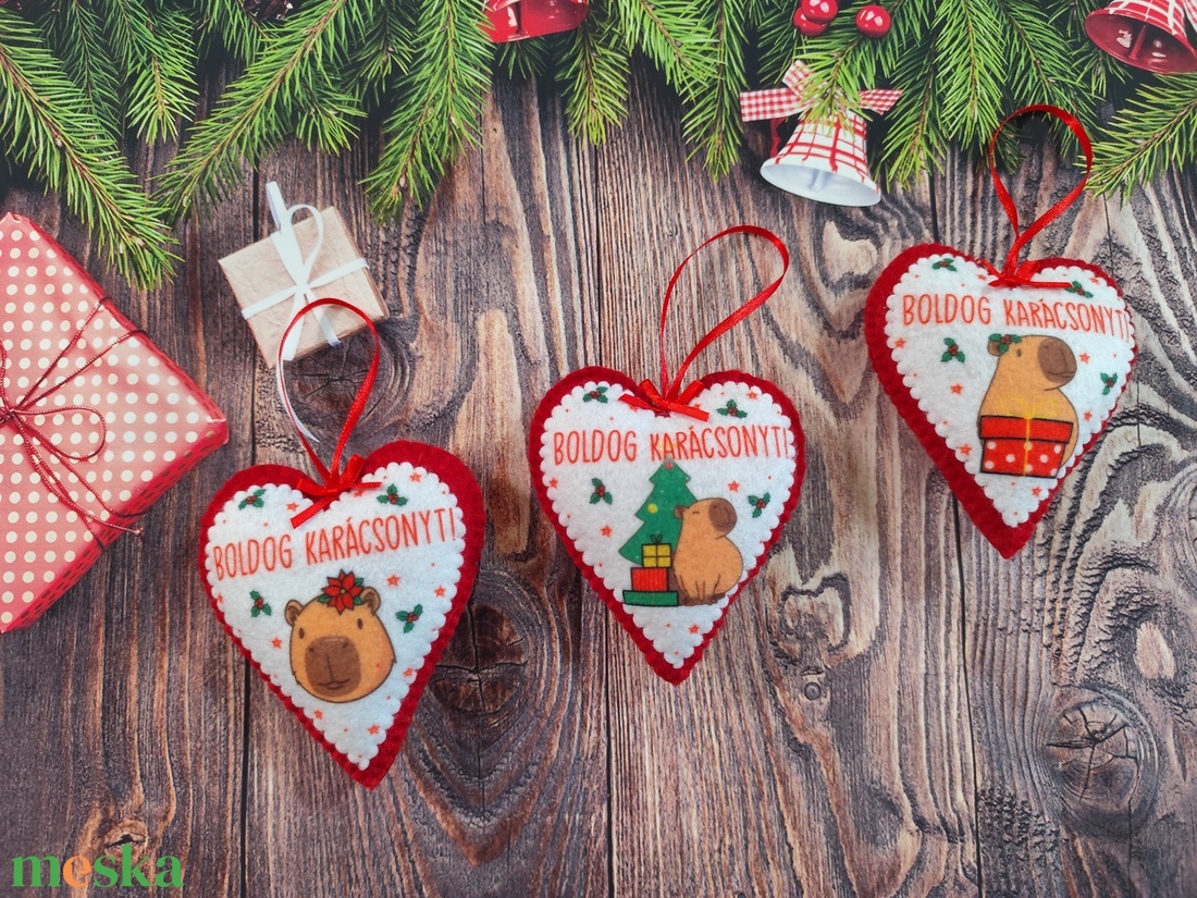 Karácsonyi filc szív - karácsony - karácsonyi lakásdekoráció - karácsonyfadíszek - Meska.hu