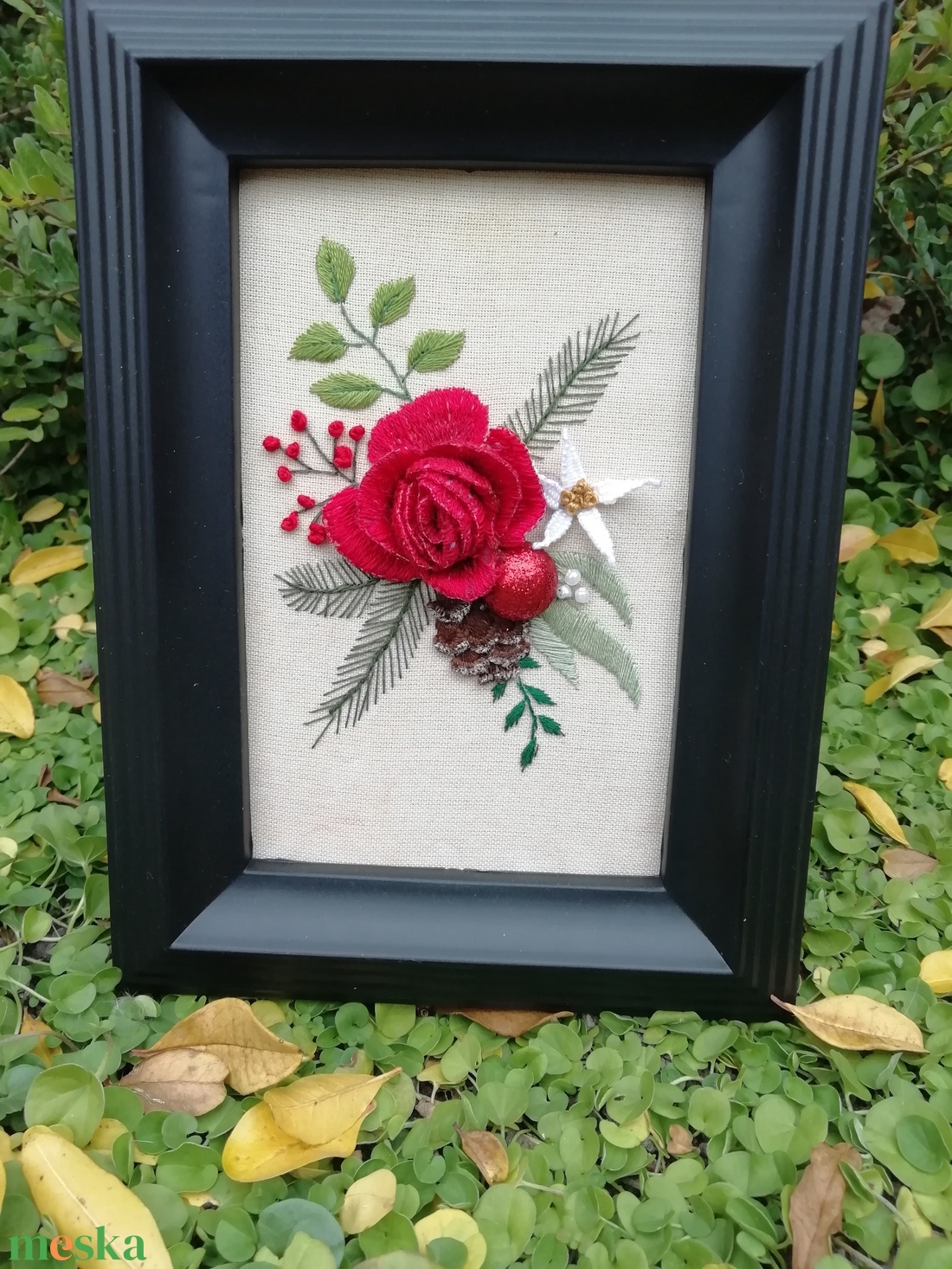 Különleges hímzett kép - karácsony - karácsonyi lakásdekoráció - karácsonyi lakásdíszek - Meska.hu