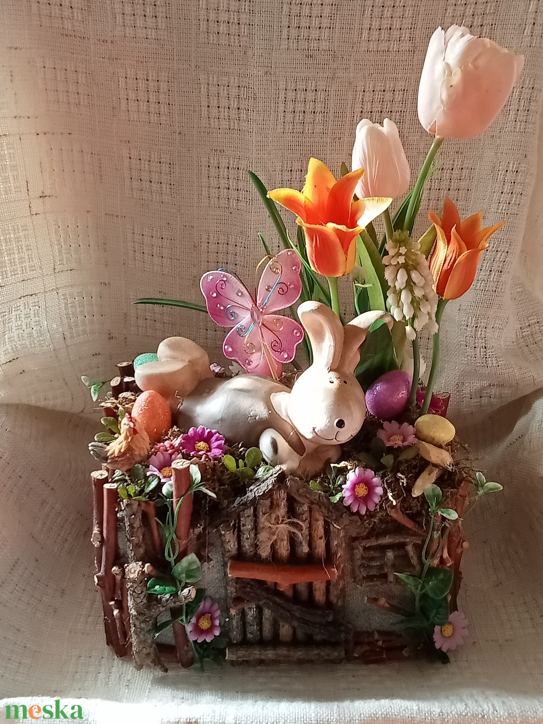 Akció Nyuszi lak, húsvéti,tavaszi(nagy) asztaldisz, lakásdekoráció  - otthon & életmód - dekoráció - asztal és polc dekoráció - asztaldísz - Meska.hu
