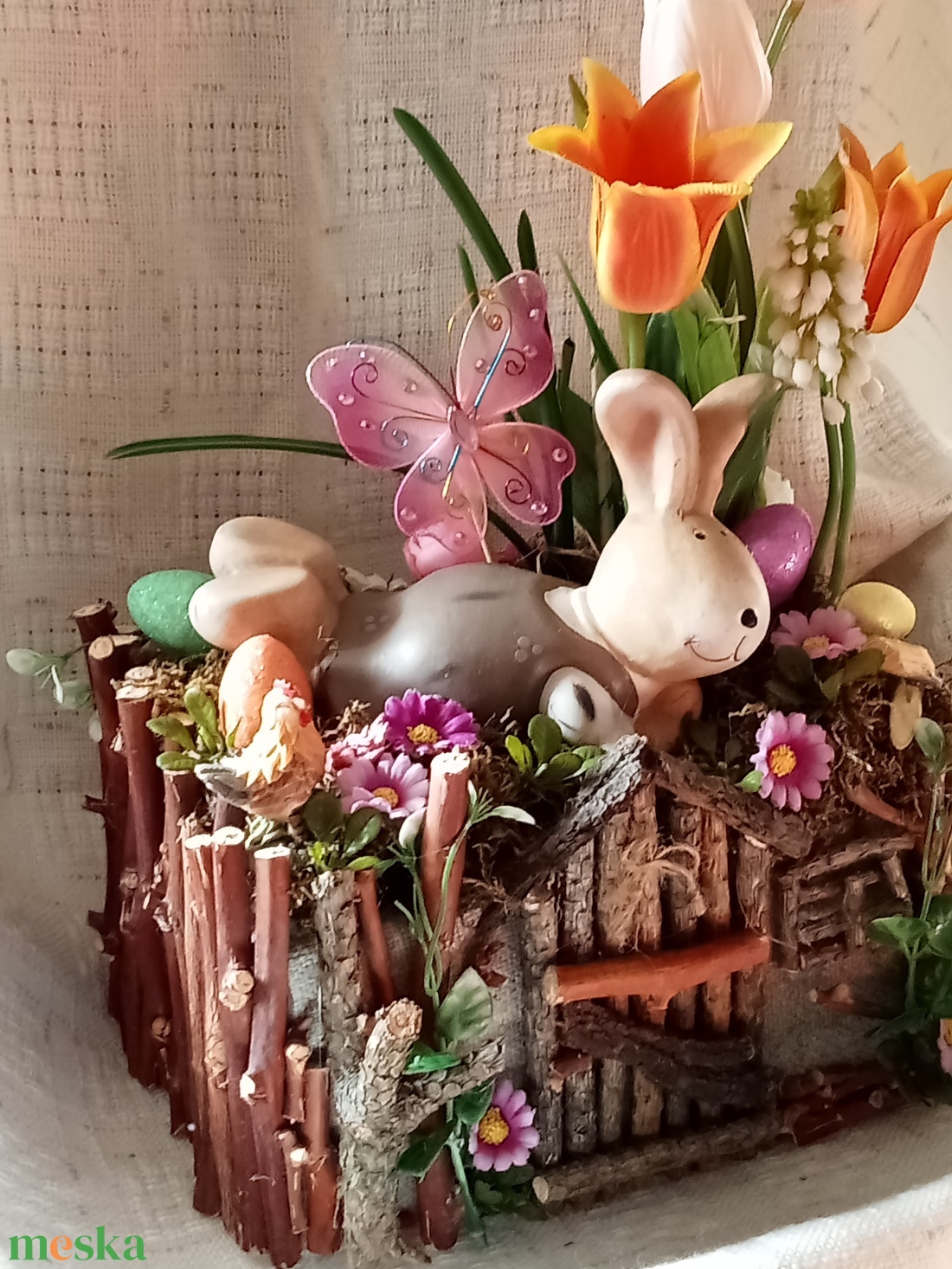 Akció Nyuszi lak, húsvéti,tavaszi(nagy) asztaldisz, lakásdekoráció  - otthon & életmód - dekoráció - asztal és polc dekoráció - asztaldísz - Meska.hu