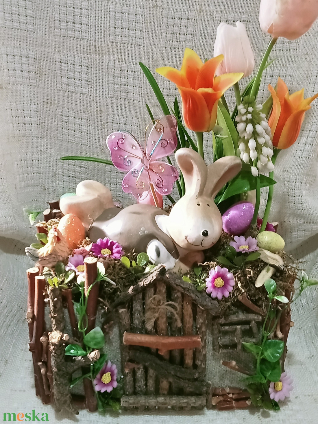 Akció Nyuszi lak, húsvéti,tavaszi(nagy) asztaldisz, lakásdekoráció  - otthon & életmód - dekoráció - asztal és polc dekoráció - asztaldísz - Meska.hu