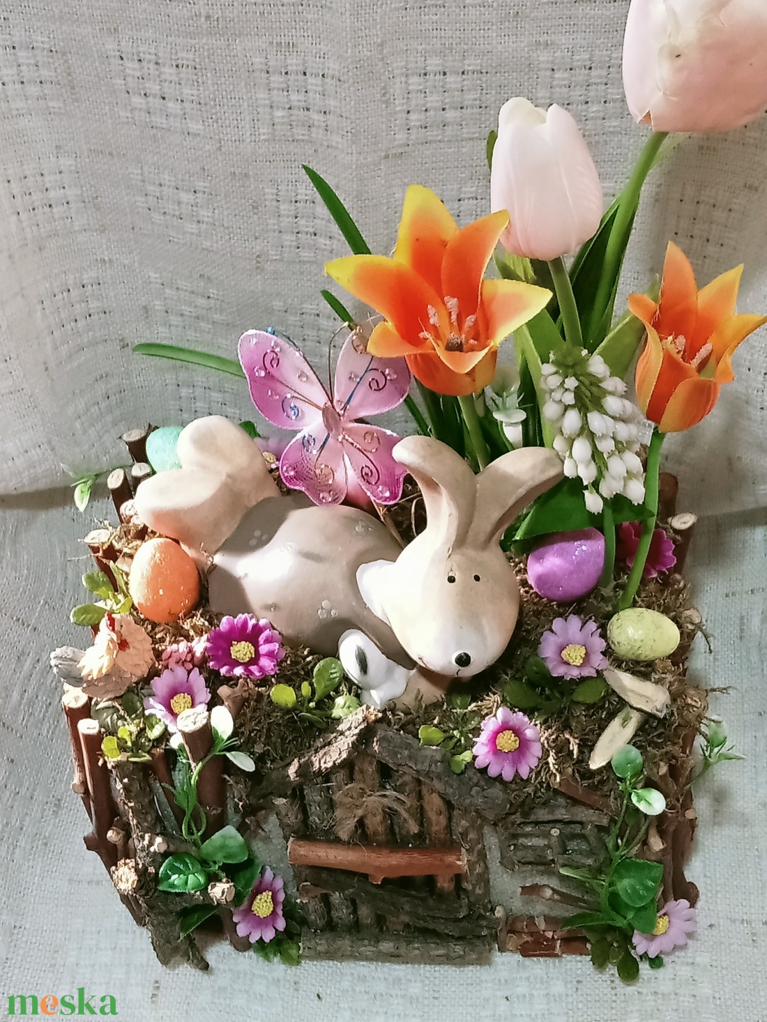 Akció Nyuszi lak, húsvéti,tavaszi(nagy) asztaldisz, lakásdekoráció  - otthon & életmód - dekoráció - asztal és polc dekoráció - asztaldísz - Meska.hu