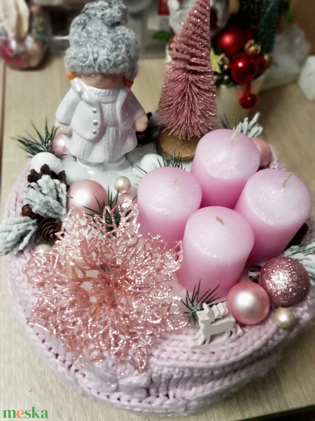  Angyali üzenet-puder, adventi, kötött asztaldísz,doboz, koszorú, box - karácsony - adventi díszek - adventi asztaldísz - Meska.hu