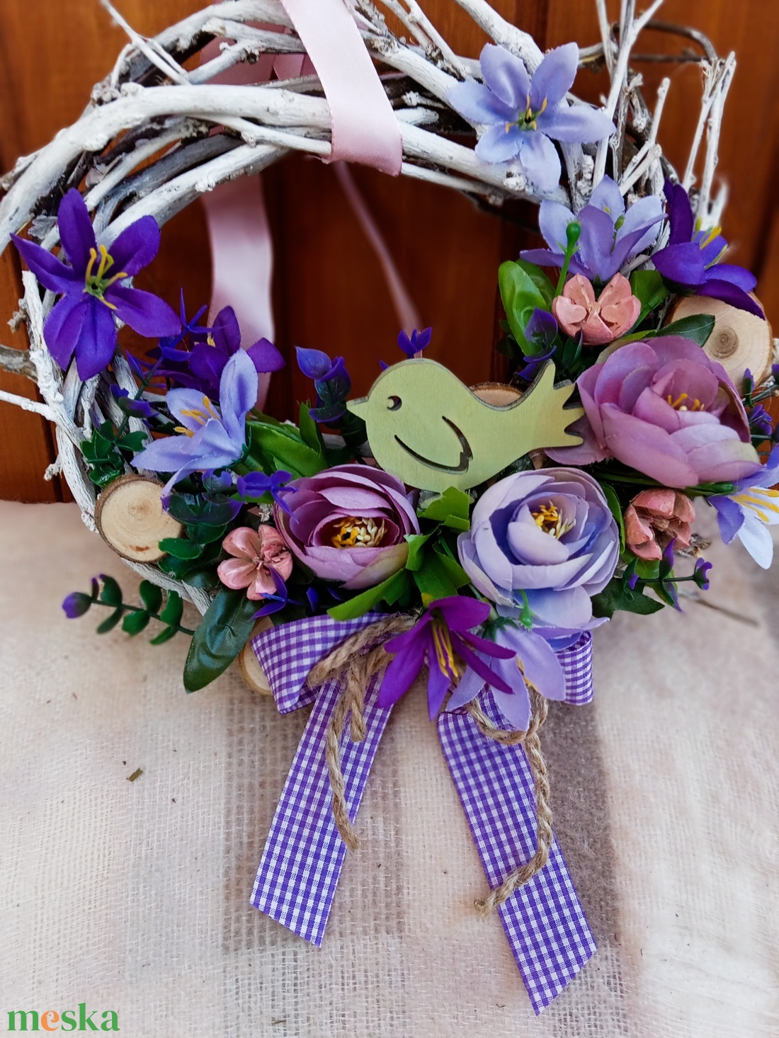 Kikeletmadarka,romantikus ajtódísz,kopogtató,koszorú - otthon & életmód - dekoráció - ajtó- és ablak dekoráció - ajtódísz & kopogtató - Meska.hu