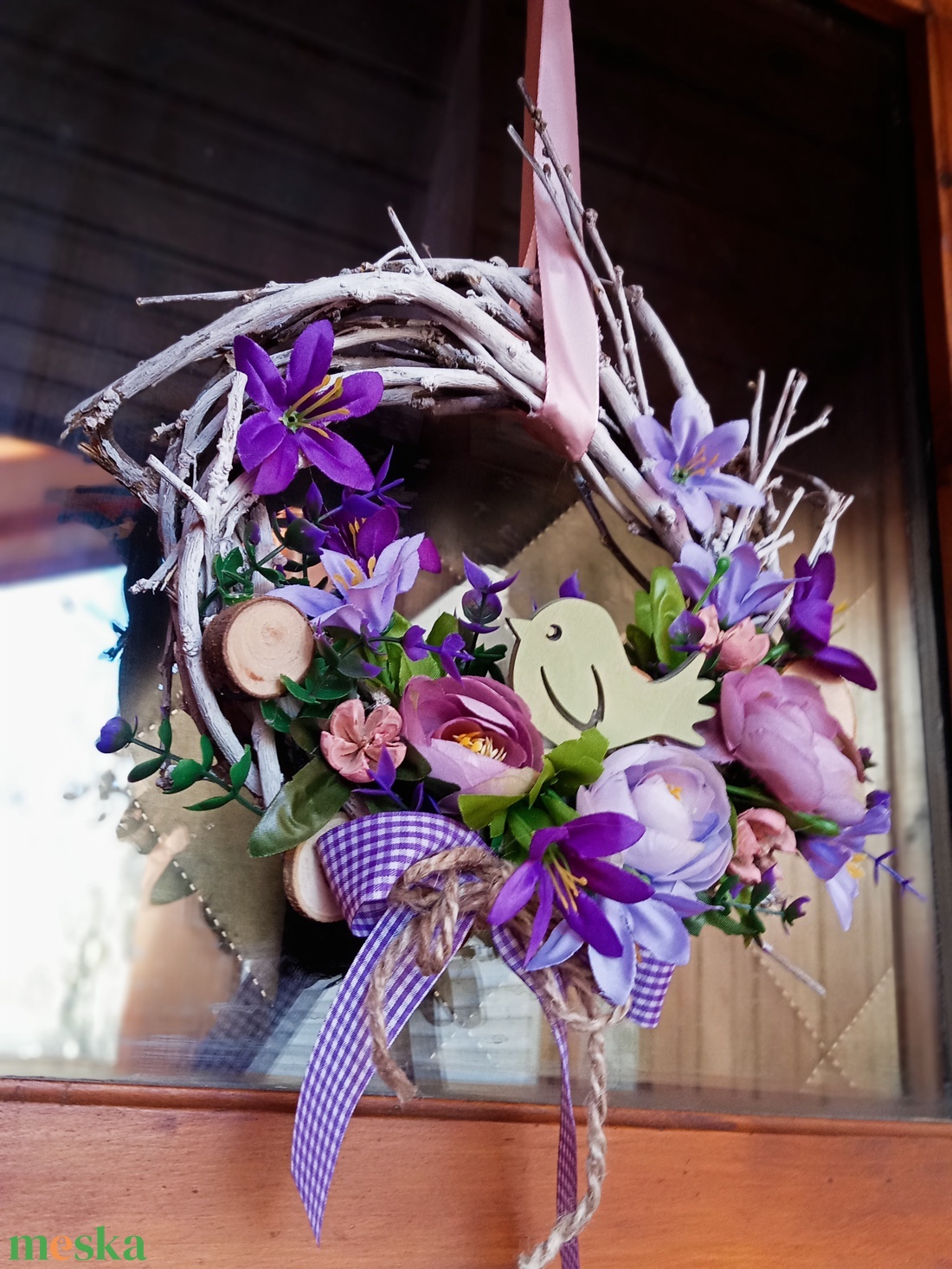 Kikeletmadarka,romantikus ajtódísz,kopogtató,koszorú - otthon & életmód - dekoráció - ajtó- és ablak dekoráció - ajtódísz & kopogtató - Meska.hu