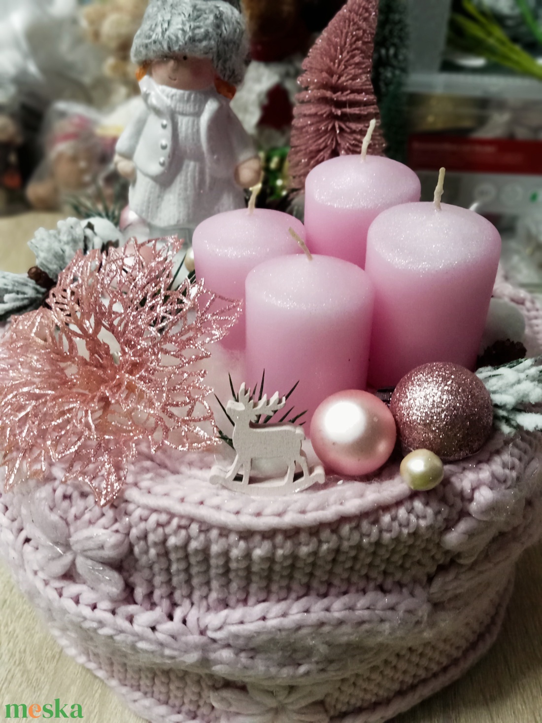  Angyali üzenet-puder, adventi, kötött asztaldísz,doboz, koszorú, box - karácsony - adventi díszek - adventi asztaldísz - Meska.hu