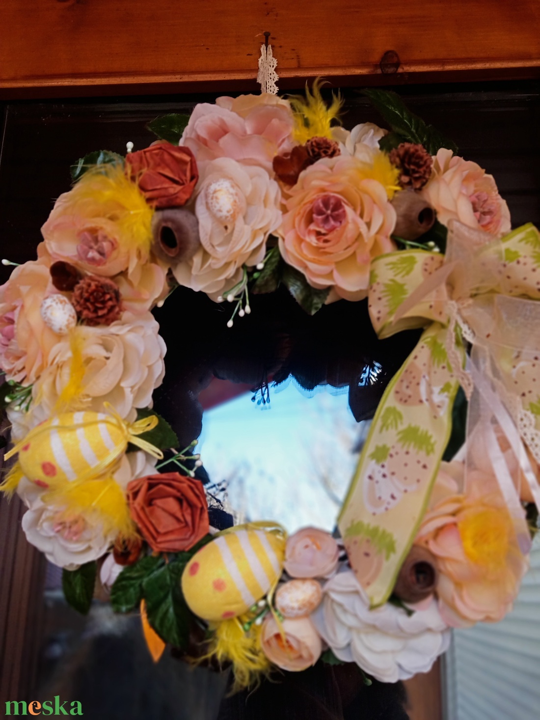 Húsvéti,tavaszi-    (nagy méret) koszorú,ajtódísz,kopogtató - otthon & életmód - dekoráció - ajtó- és ablak dekoráció - ajtódísz & kopogtató - Meska.hu