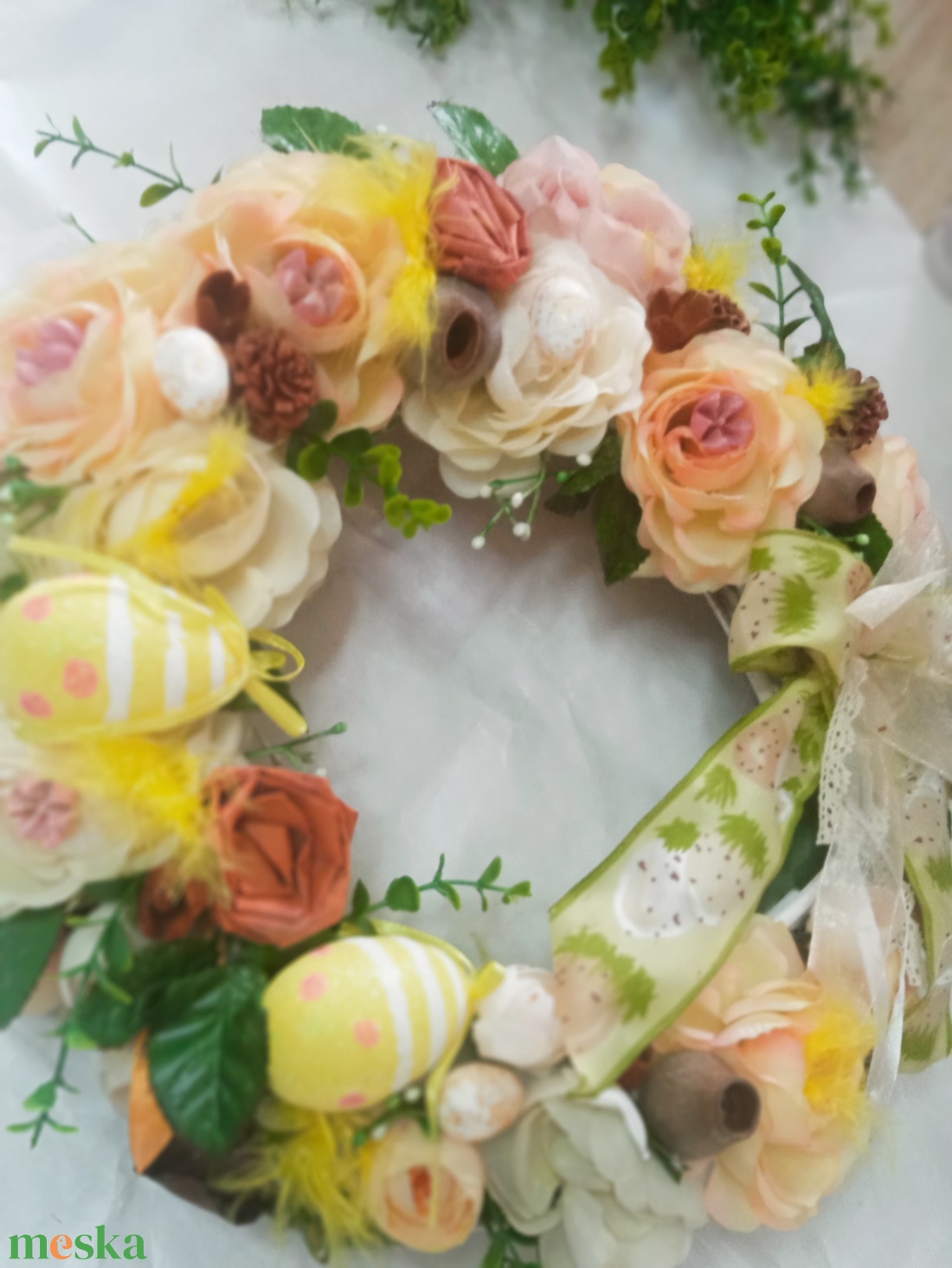 Húsvéti,tavaszi-    (nagy méret) koszorú,ajtódísz,kopogtató - otthon & életmód - dekoráció - ajtó- és ablak dekoráció - ajtódísz & kopogtató - Meska.hu