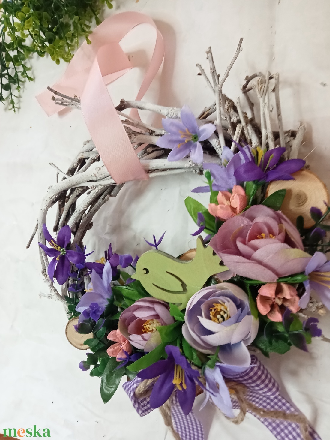 Kikeletmadarka,romantikus ajtódísz,kopogtató,koszorú - otthon & életmód - dekoráció - ajtó- és ablak dekoráció - ajtódísz & kopogtató - Meska.hu