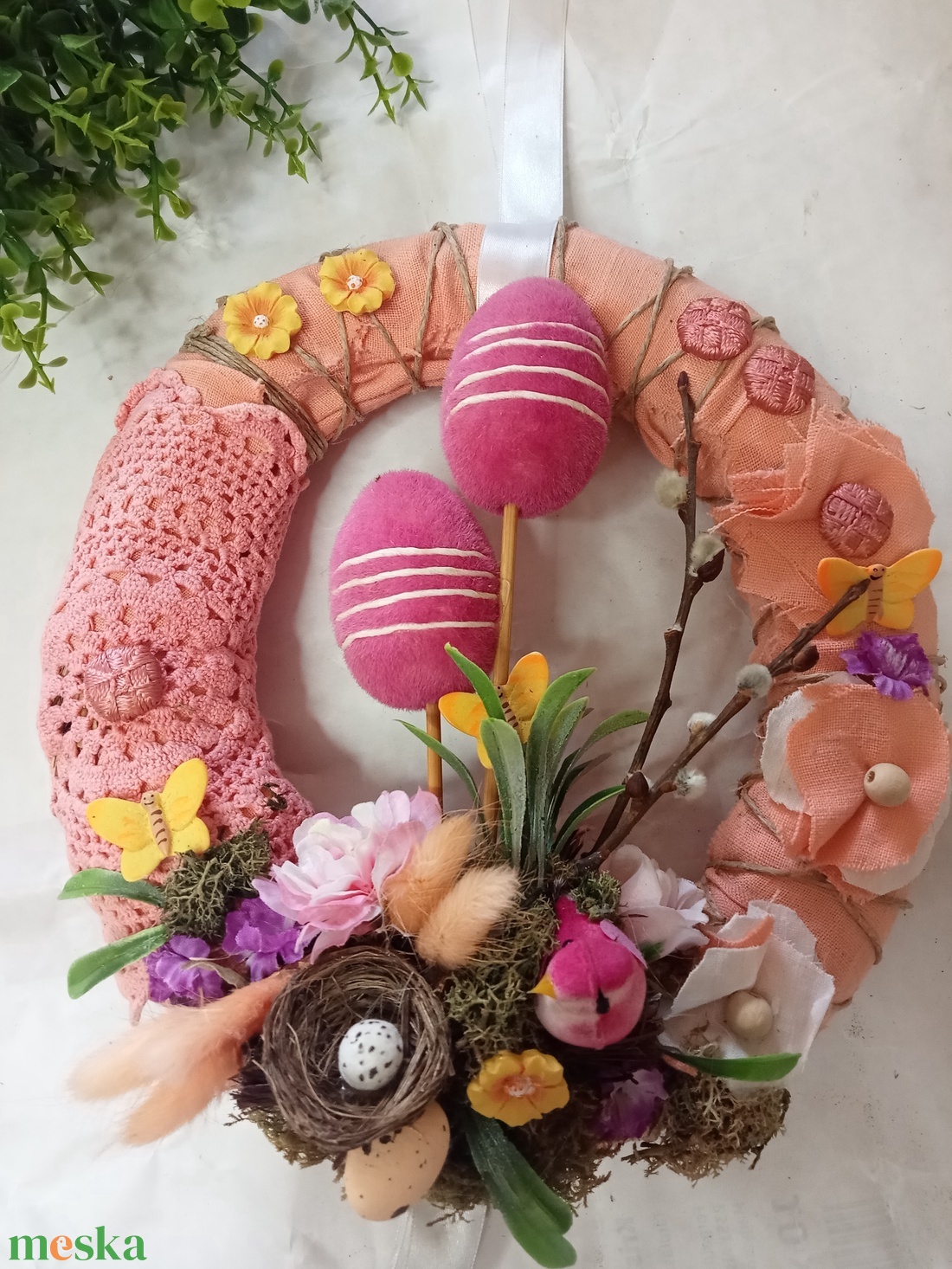 Romantikus  TAVASZ - színes húsvéti-tavaszi madaras ajtódísz,koszorú,kopogtató - otthon & életmód - dekoráció - ajtó- és ablak dekoráció - ajtódísz & kopogtató - Meska.hu