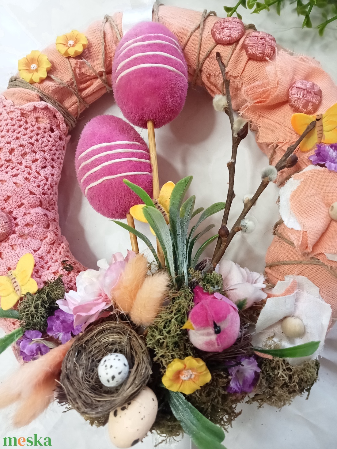 Romantikus  TAVASZ - színes húsvéti-tavaszi madaras ajtódísz,koszorú,kopogtató - otthon & életmód - dekoráció - ajtó- és ablak dekoráció - ajtódísz & kopogtató - Meska.hu