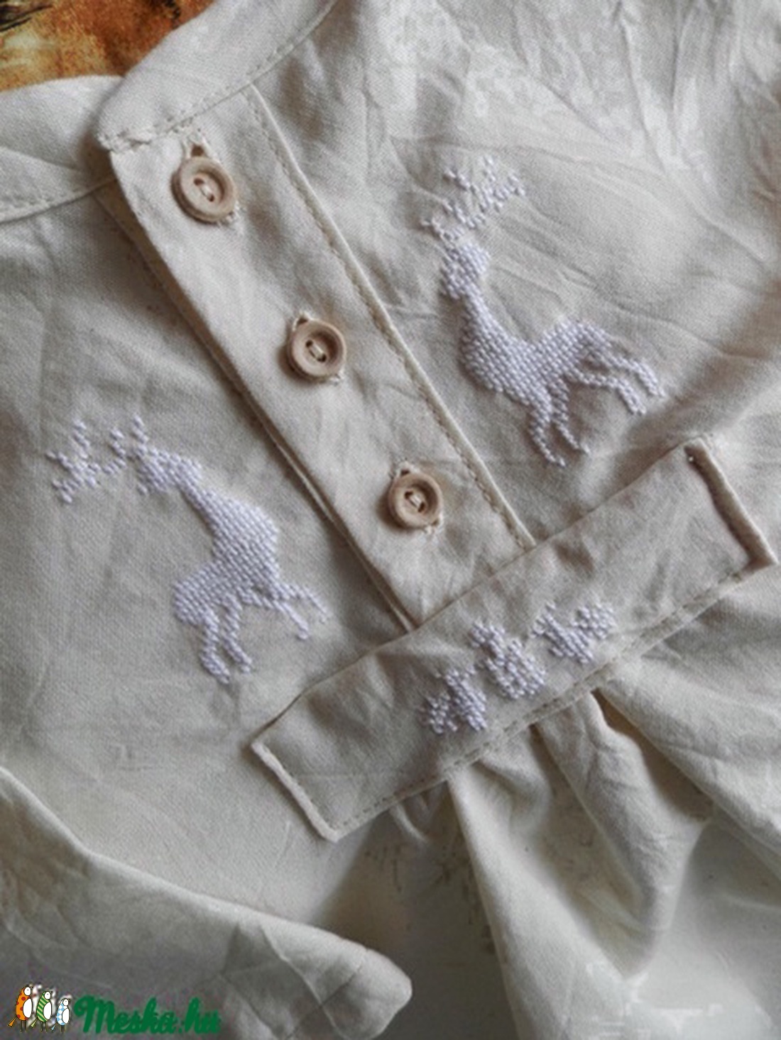 Szarvasos, madaras keresztszemes baba ing - népi keresztelő, ünneplő ruha, gyerek paraszting -  - Meska.hu