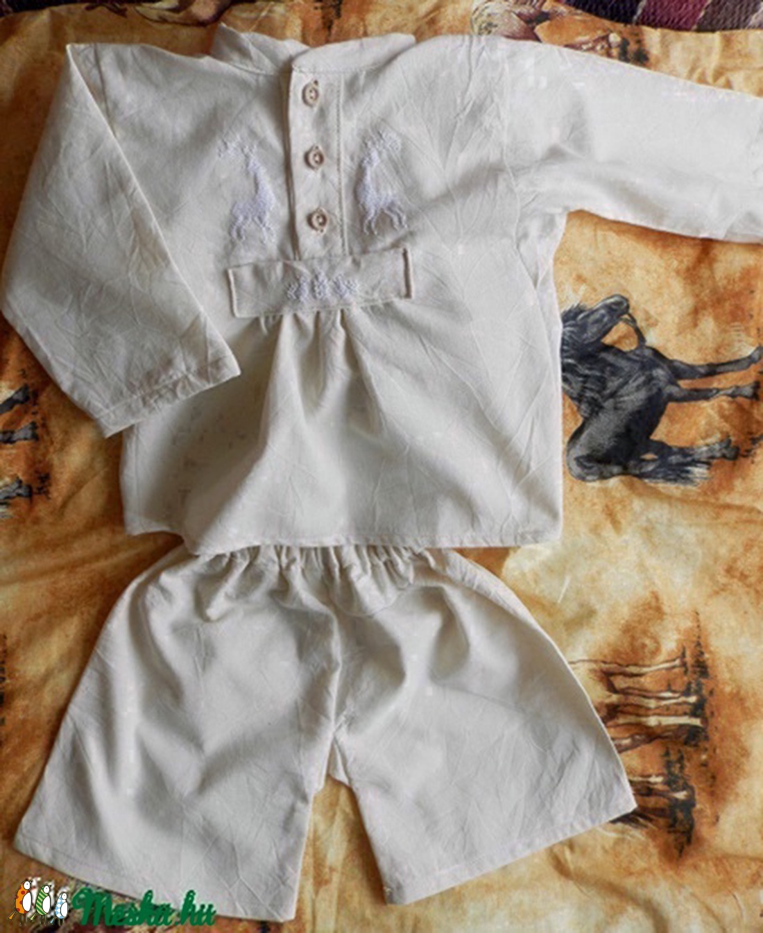 Szarvasos, madaras keresztszemes baba ing - népi keresztelő, ünneplő ruha, gyerek paraszting -  - Meska.hu