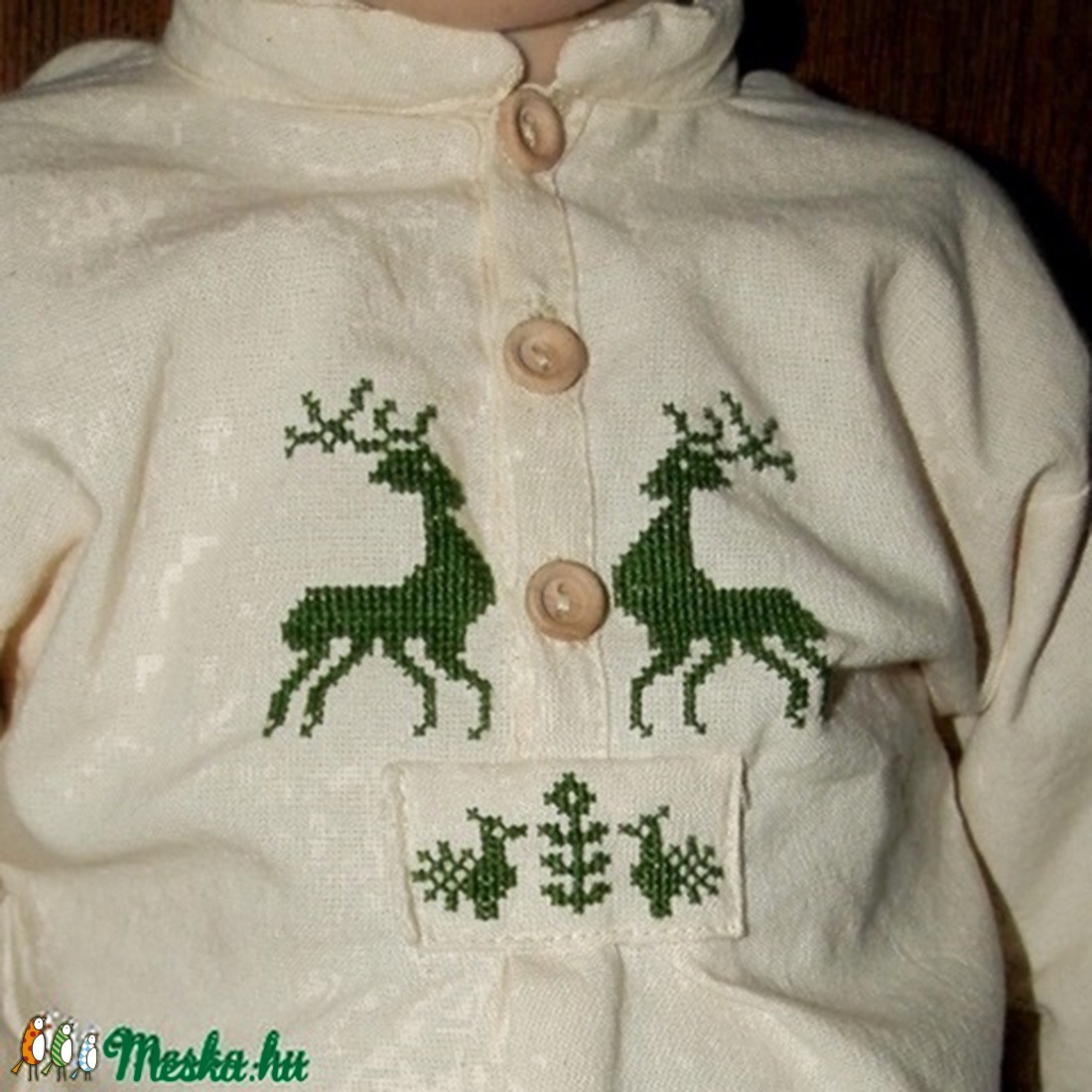 Szarvasos, madaras keresztszemes baba ing - népi keresztelő, ünneplő ruha, gyerek paraszting -  - Meska.hu