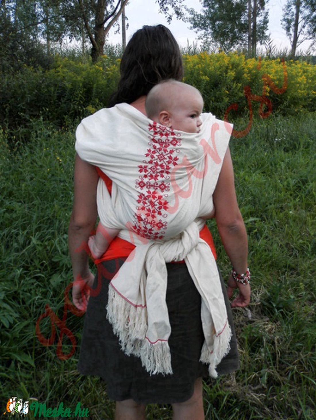 Keresztszemes hordozókendő, kézműves kendő, sling, baby carrier -  - Meska.hu