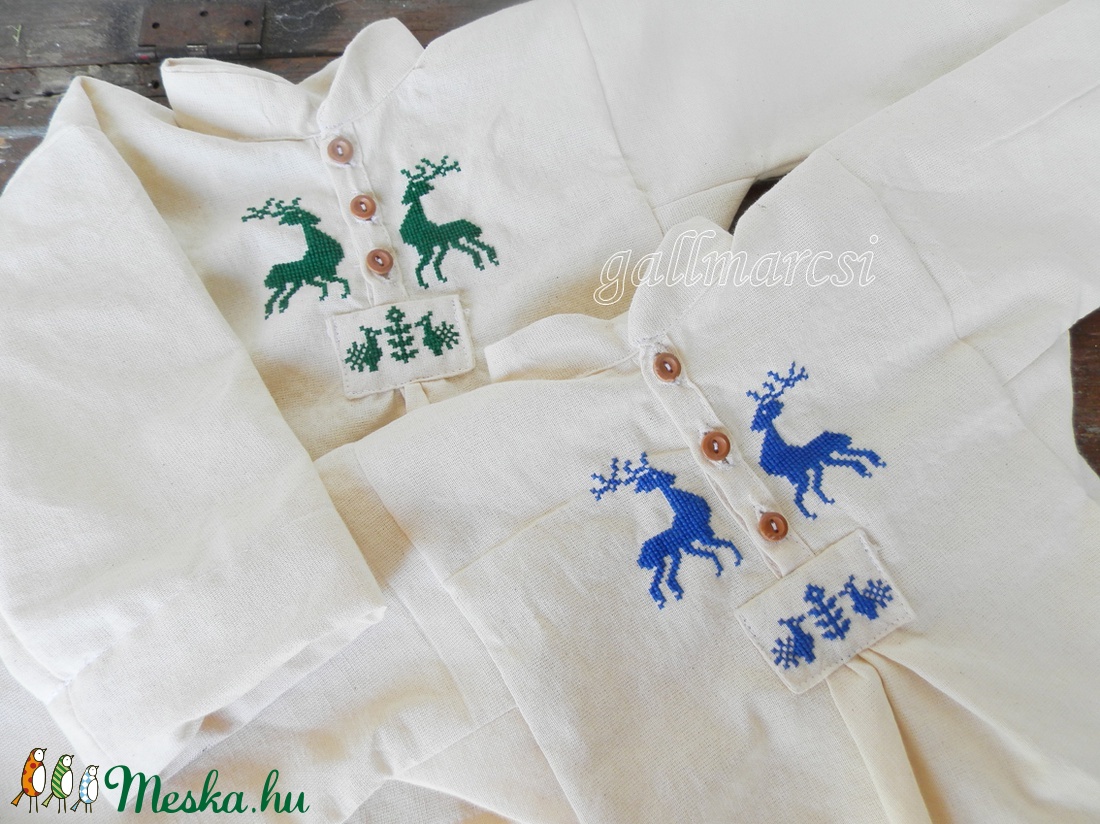 Szarvasos, madaras keresztszemes baba ing - népi keresztelő, ünneplő ruha, gyerek paraszting -  - Meska.hu