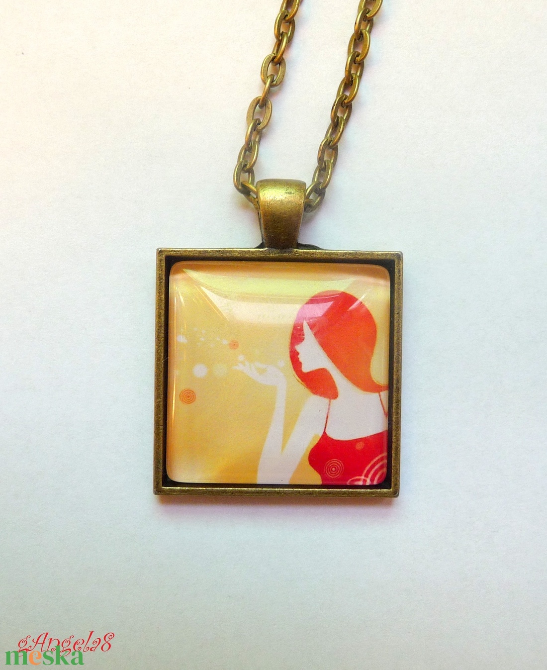 Narancssárgás, szögletes, trendi csajos nyaklánc - ékszer - nyaklánc - medálos nyaklánc - Meska.hu