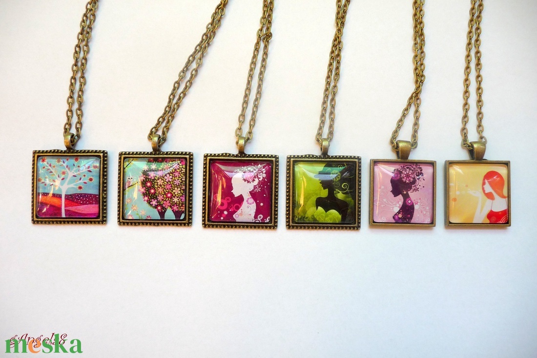 Narancssárgás, szögletes, trendi csajos nyaklánc - ékszer - nyaklánc - medálos nyaklánc - Meska.hu